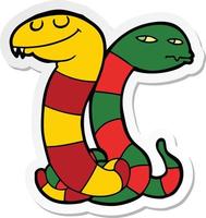 sticker of a cartoon snakes vector