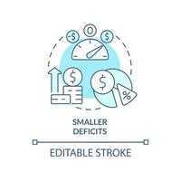 Smaller deficits turquoise concept icon. Avoid shortfall. Balanced budget requirement abstract idea thin line illustration. Isolated outline drawing. Editable stroke. vector