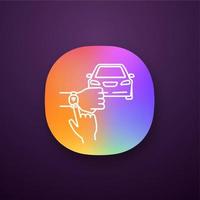 NFC car app icon. NFC bracelet auto key. Smart automobile. Near field communication auto control. UI UX user interface. Web or mobile application. Vector isolated illustration