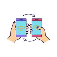 icono de color de transferencia de datos nfc. intercambio de contenido con teléfonos inteligentes. transferencia de archivos nfc. Cerca de un campo de comunicación. ilustración vectorial aislada vector