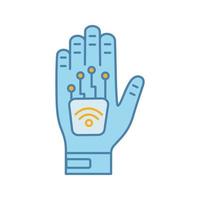 Human microchip implant in hand color icon. NFC implant. Implanted RFID transponder. Isolated vector illustration