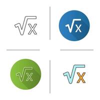 Square root of x icon. Mathematical expression. Flat design, linear and color styles. Isolated vector illustrations