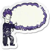 retro distressed sticker of a cartoon vampire with text bubble vector