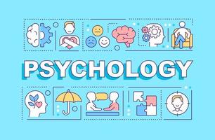 Psychology word concepts blue banner. Patient service and therapy. Infographics with icons on color background. Isolated typography. Vector illustration with text.