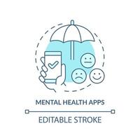 Mental health apps turquoise concept icon. Software for wellbeing. Psychotherapy abstract idea thin line illustration. Isolated outline drawing. Editable stroke. vector