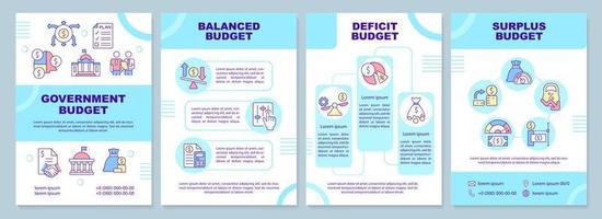 Government budget types brochure template. National budgeting. Leaflet design with linear icons. 4 vector layouts for presentation, annual reports.