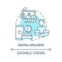 Digital wellness turquoise concept icon. Life and social media. Mental health trend abstract idea thin line illustration. Isolated outline drawing. Editable stroke.