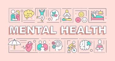 Mental health word concepts pink banner. Psychologist support. Infographics with icons on color background. Isolated typography. Vector illustration with text.