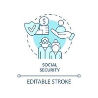 Social security turquoise concept icon. Retirement income and insurance. Expenditures abstract idea thin line illustration. Isolated outline drawing. Editable stroke. vector