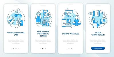 Mental health trends blue onboarding mobile app screen. Psychotherapy walkthrough 4 steps graphic instructions pages with linear concepts. UI, UX, GUI template. vector