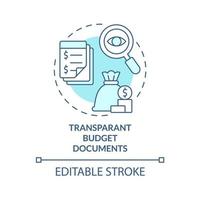 Transparent budget documents turquoise concept icon. Principle of budget planning abstract idea thin line illustration. Isolated outline drawing. Editable stroke. vector