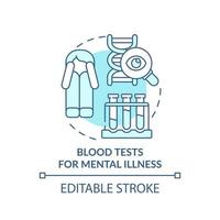 Blood tests for mental illness turquoise concept icon. Psychotherapy trend abstract idea thin line illustration. Isolated outline drawing. Editable stroke. vector