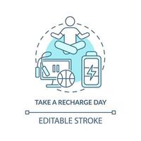Take recharge day turquoise concept icon. Rest and harmony. Improving mental health abstract idea thin line illustration. Isolated outline drawing. Editable stroke. vector