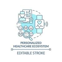 Personalized healthcare ecosystem turquoise concept icon. Mental health trend abstract idea thin line illustration. Isolated outline drawing. Editable stroke. vector