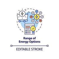 Range of energy options concept icon. Energy strategy key component abstract idea thin line illustration. Sources. Isolated outline drawing. Editable stroke. vector