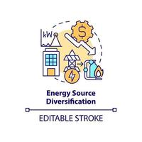 Energy source diversification concept icon. Implementing energy plan abstract idea thin line illustration. Minimize costs. Isolated outline drawing. Editable stroke. vector