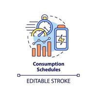 icono de concepto de horarios de consumo. estrategia energética keystone idea abstracta ilustración de línea delgada. utilizar la respuesta a la demanda. dibujo de contorno aislado. trazo editable. vector