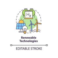 Renewable technologies concept icon. Efficient energy planning abstract idea thin line illustration. Sustainable sources. Isolated outline drawing. Editable stroke. vector