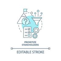 Prioritize stakeholders turquoise concept icon. Step of stakeholder relations abstract idea thin line illustration. Isolated outline drawing. Editable stroke. vector