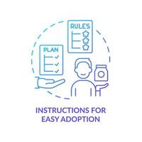 instrucciones para una fácil adopción icono de concepto de gradiente azul. configuración del producto. resolver las necesidades del cliente idea abstracta ilustración de línea delgada. dibujo de contorno aislado. vector