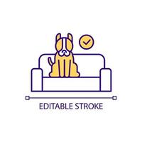 Dog sitting on couch RGB color icon. Allowing pet laying on furniture. Territorial behavior. Isolated vector illustration. Simple filled line drawing. Editable stroke.