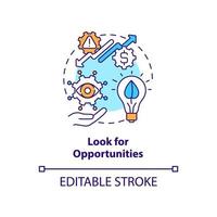 Look for opportunities concept icon. Key step to energy strategy abstract idea thin line illustration. Reducing emissions. Isolated outline drawing. Editable stroke. vector