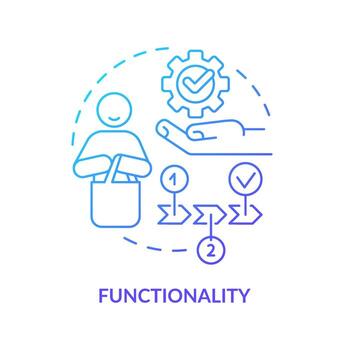 icono de concepto de degradado azul de funcionalidad. utilidad y beneficios de los bienes. marketing. producto necesita idea abstracta ilustración de línea delgada. dibujo de contorno aislado. vector