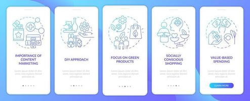 Customer behavior tendencies blue gradient onboarding mobile app screen. Walkthrough 5 steps graphic instructions pages with linear concepts. UI, UX, GUI template. vector