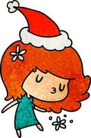 christmas textured cartoon of kawaii girl vector