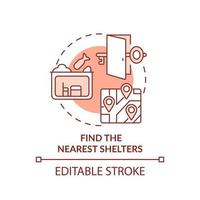 Find nearest shelters terracotta concept icon. Hide to save life. Actions during war abstract idea thin line illustration. Isolated outline drawing. Editable stroke. vector