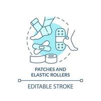 Patches and elastic rollers turquoise concept icon. First aid kit. Action during war abstract idea thin line illustration. Isolated outline drawing. Editable stroke. vector