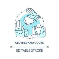 Clothes and gauze turquoise concept icon. First aid kit components. Action during war abstract idea thin line illustration. Isolated outline drawing. Editable stroke. vector