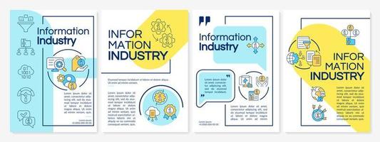 plantilla de folleto azul y amarillo del sector de la información. contenido de internet diseño de folletos con iconos lineales. 4 diseños vectoriales para presentación, informes anuales. vector