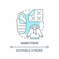 Warm items turquoise concept icon. Thing for surviving. Emergency preparedness abstract idea thin line illustration. Isolated outline drawing. Editable stroke. vector