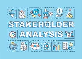 Stakeholder analysis word concepts blue banner. Potential partners. Infographics with icons on color background. Isolated typography. Vector illustration with text.