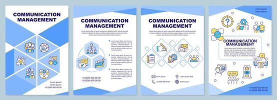 Communication management brochure template. Team collaboration. Leaflet design with linear icons. 4 vector layouts for presentation, annual reports.