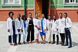 Group of african doctors students near medical university outdoor. photo