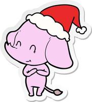 cute sticker cartoon of a elephant wearing santa hat vector