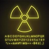 Atomic power sign neon light icon. Atomic energy using. Safe nuclear power. Glowing sign with alphabet, numbers and symbols. Vector isolated illustration