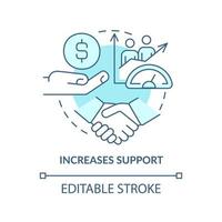 Increases support turquoise concept icon. Financial aid. Stakeholder management plan abstract idea thin line illustration. Isolated outline drawing. Editable stroke. vector