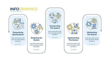 plantilla de infografía de rectángulo de proceso de desarrollo de sistema de datos. visualización de datos con 5 pasos. gráfico de información de la línea de tiempo del proceso. diseño de flujo de trabajo con iconos de línea. vector