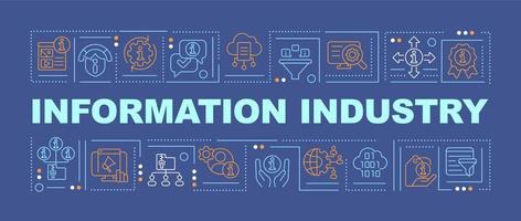 Information sector word concepts dark blue banner. Transform data into product. Infographics with icons on color background. Isolated typography. Vector illustration with text.