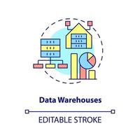 Data warehouses concept icon. Information systems major type abstract idea thin line illustration. Collection, management. Isolated outline drawing. Editable stroke. vector