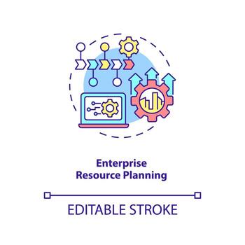 Enterprise resource planning concept icon. Information systems abstract idea thin line illustration. Project management. Isolated outline drawing. Editable stroke. vector