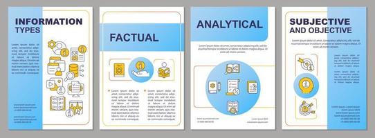 tipos principales de plantilla de folleto azul de información. subjetivo y objetivo. diseño de folletos con iconos lineales. 4 diseños vectoriales para presentación, informes anuales. vector