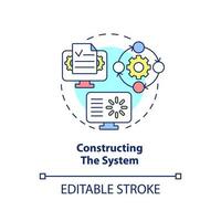 icono del concepto de sistema de construcción. desarrollo de sistemas de datos idea abstracta ilustración de línea delgada. cambio transformacional. dibujo de contorno aislado. trazo editable. vector