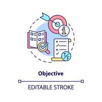 Objective concept icon. Information type abstract idea thin line illustration. Laboratory results. Representing facts. Isolated outline drawing. Editable stroke. vector