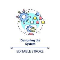 Designing system concept icon. Info system development life cycle abstract idea thin line illustration. Architecture. Isolated outline drawing. Editable stroke. vector