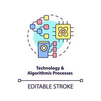 icono de concepto de tecnología y procesos algorítmicos. interacción de sistemas de información idea abstracta ilustración de línea delgada. dibujo de contorno aislado. trazo editable. vector