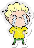 distressed sticker of a cartoon man crying vector